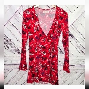 Urban Outfitters Red Floral Ruffle Trim Mini Dress
